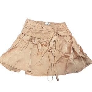 Aerie Satin Smocked Mini Skirt Copper Bronze Ruched Front Tie XXS NEW 071-0703